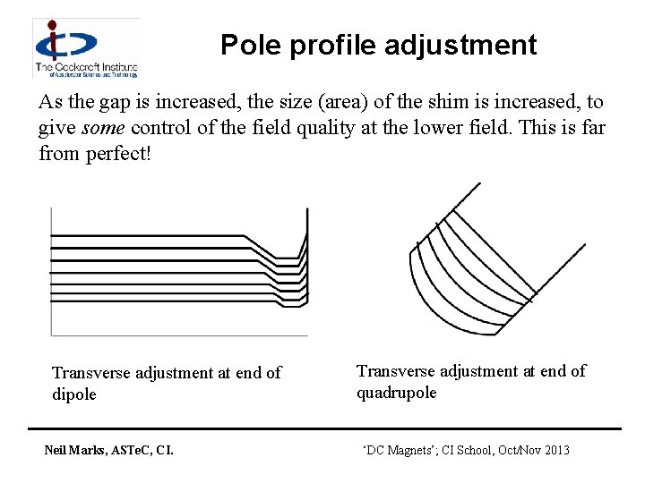 Pole profile adjustment As the gap is increased, the size (area) of the shim