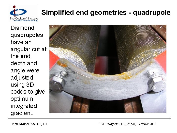 Simplified end geometries - quadrupole Diamond quadrupoles have an angular cut at the end;