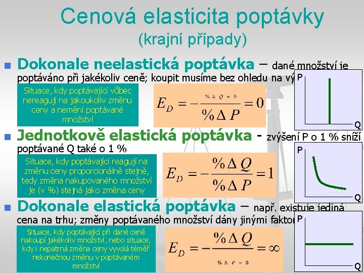 Cenová elasticita poptávky (krajní případy) n Dokonale neelastická poptávka – dané množství je P