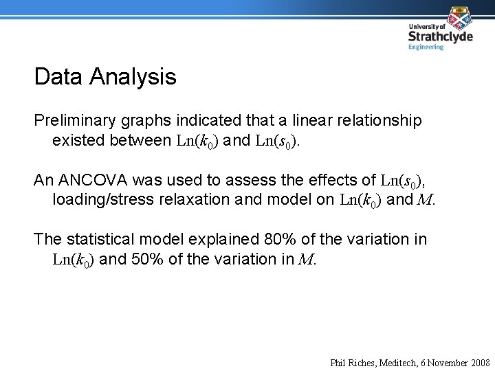 Data Analysis Preliminary graphs indicated that a linear relationship existed between Ln(k 0) and