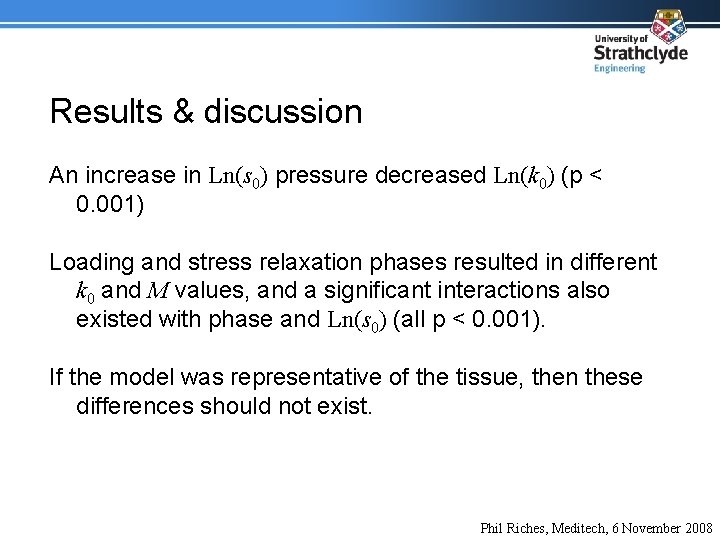 Results & discussion An increase in Ln(s 0) pressure decreased Ln(k 0) (p <