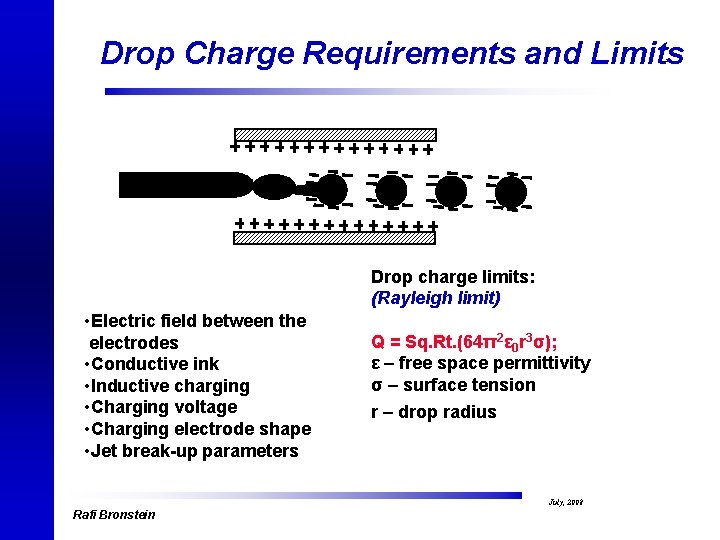 Drop Charge Requirements and Limits Drop charge limits: (Rayleigh limit) • Electric field between