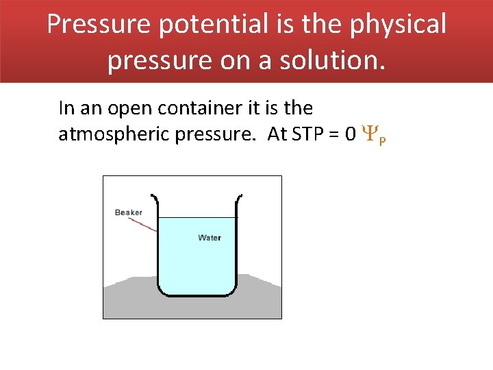 Pressure potential is the physical pressure on a solution. In an open container it