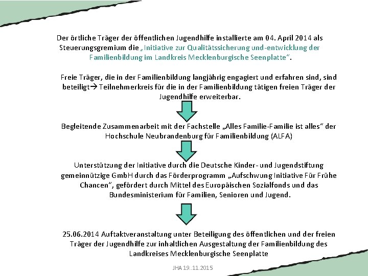 Der örtliche Träger der öffentlichen Jugendhilfe installierte am 04. April 2014 als Steuerungsgremium die