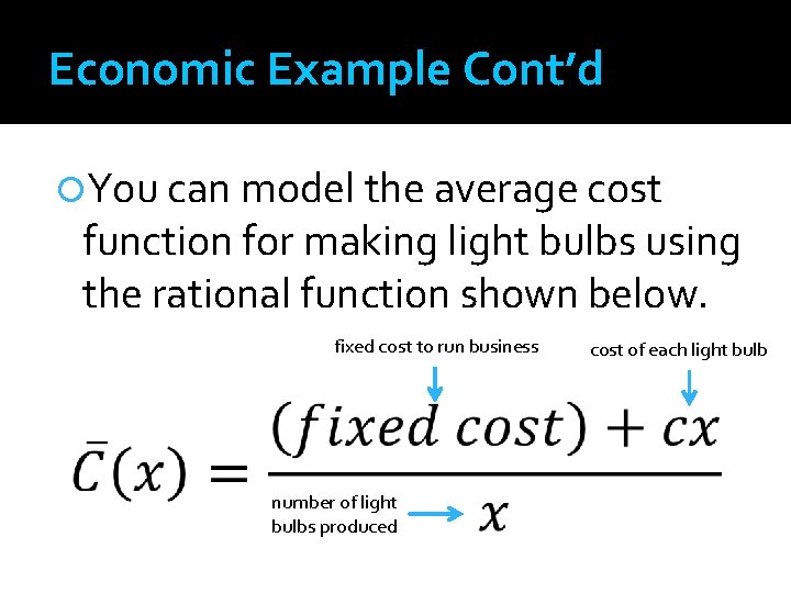 Economic Example Cont’d You can model the average cost function for making light bulbs