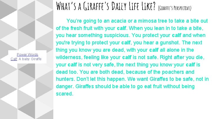 What’s a Giraffe's Daily Life Like? (Giraffe’s Perspective) Power Words Calf: A baby Giraffe