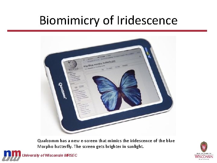 Biomimicry of Iridescence Qualcomm has a new e-screen that mimics the iridescence of the