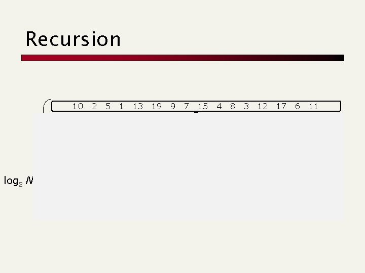 Recursion 10 10 10 log 2 N 2 5 1 13 19 9 2