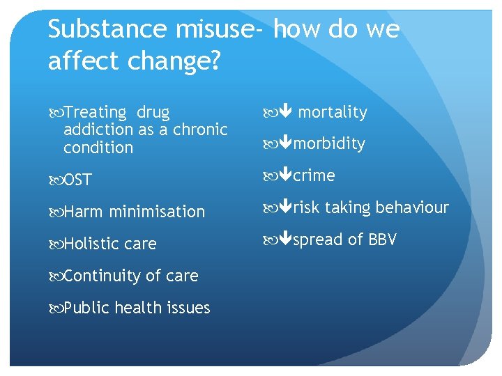 Substance misuse- how do we affect change? Treating drug addiction as a chronic condition