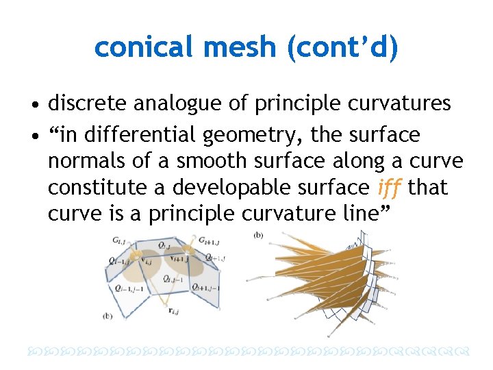 conical mesh (cont’d) • discrete analogue of principle curvatures • “in differential geometry, the