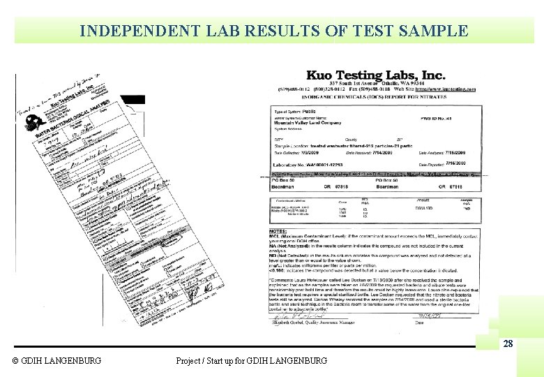 INDEPENDENT LAB RESULTS OF TEST SAMPLE 28 © GDIH LANGENBURG Project / Start up