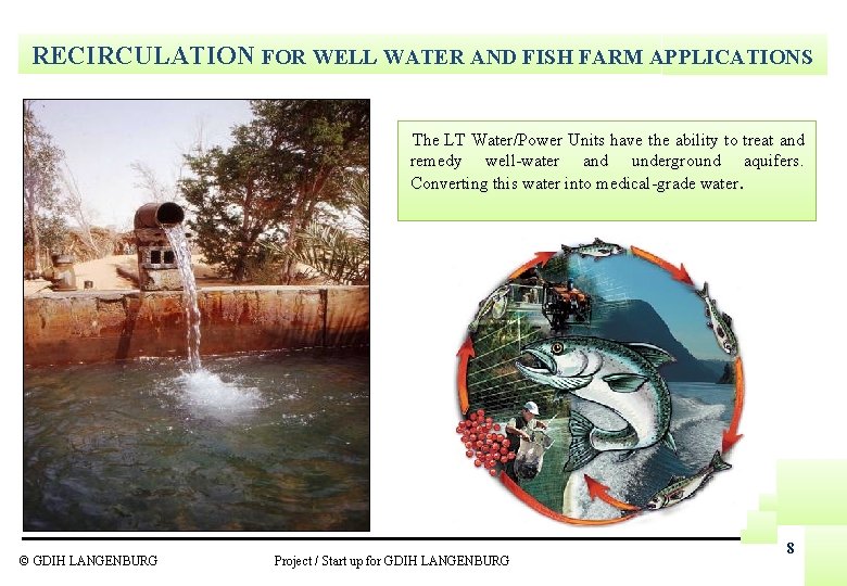 RECIRCULATION FOR WELL WATER AND FISH FARM APPLICATIONS The LT Water/Power Units have the