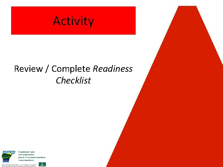 Activity Review / Complete Readiness Checklist 
