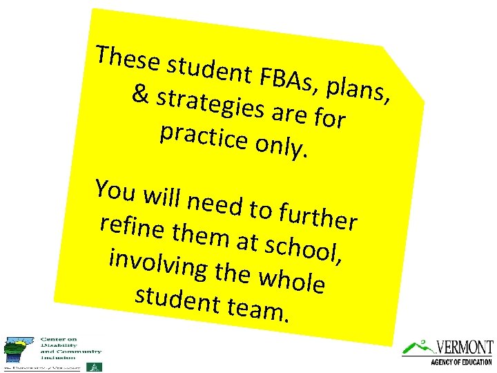 These stu dent FBAs , plans, & strategi es are for practice o nly.