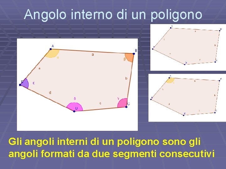 Angolo interno di un poligono Gli angoli interni di un poligono sono gli angoli Angolo interno di un poligono Gli angoli interni di un poligono sono gli angoli