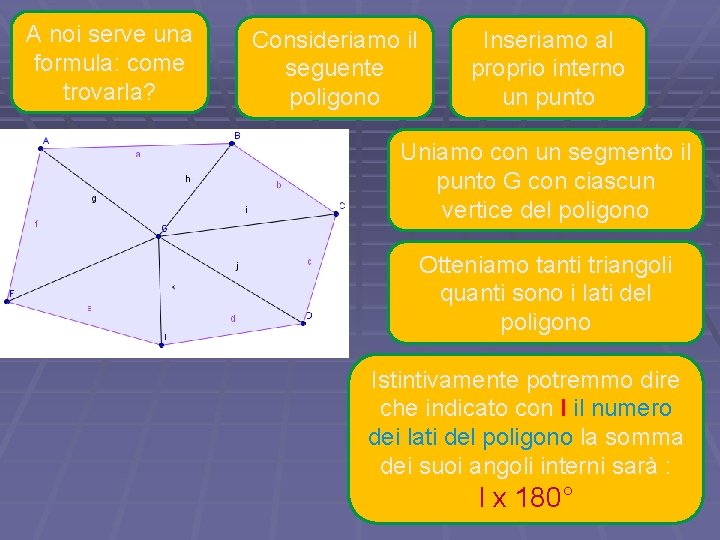 A noi serve una formula: come trovarla? Consideriamo il seguente poligono Inseriamo al proprio A noi serve una formula: come trovarla? Consideriamo il seguente poligono Inseriamo al proprio