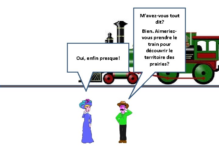 M’avez-vous tout dit? Oui, enfin presque! Bien. Aimeriezvous prendre le train pour découvrir le