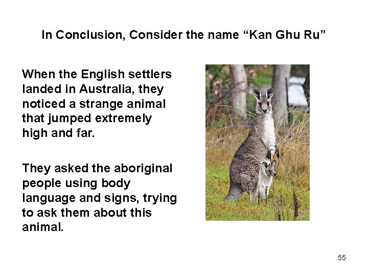 In Conclusion, Consider the name “Kan Ghu Ru” When the English settlers landed in