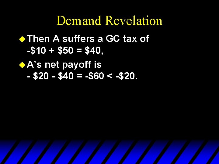 Demand Revelation u Then A suffers a GC tax of -$10 + $50 =