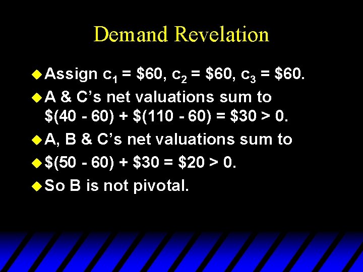 Demand Revelation u Assign c 1 = $60, c 2 = $60, c 3