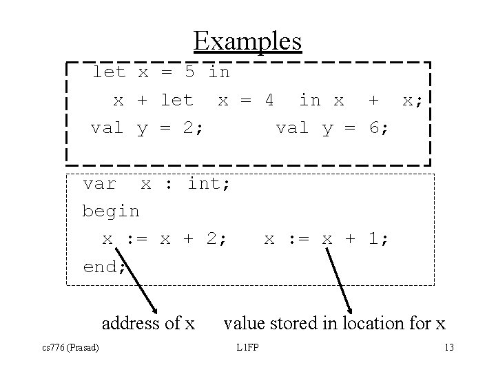 Examples let x = 5 in x + let x = 4 in x Examples let x = 5 in x + let x = 4 in x