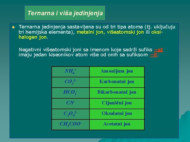 Ternarna i viša jedinjenja u Ternarna jedinjenja sastavljena su od tri tipa atoma (tj.