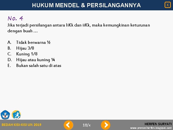 HUKUM MENDEL & PERSILANGANNYA X No. 4 Jika terjadi persilangan antara Ii. Kk dan