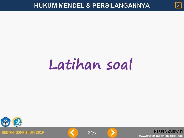 HUKUM MENDEL & PERSILANGANNYA X Latihan soal BEDAH KISI-KISI UN 2019 22/x HERFEN SURYATI