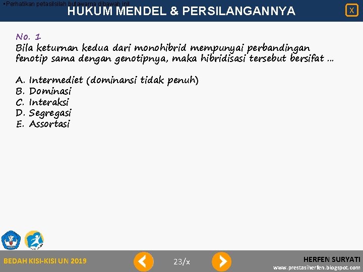  • Perhatikan petasilsilah butawarna dibawah ini! HUKUM MENDEL & PERSILANGANNYA X No. 1