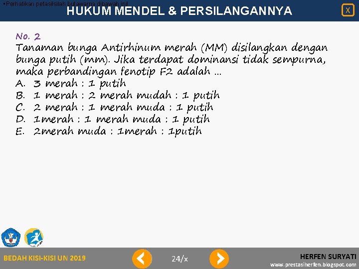  • Perhatikan petasilsilah butawarna dibawah ini! HUKUM MENDEL & PERSILANGANNYA X No. 2