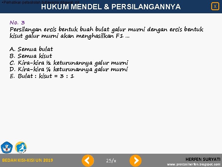  • Perhatikan petasilsilah butawarna dibawah ini! HUKUM MENDEL & PERSILANGANNYA X No. 3