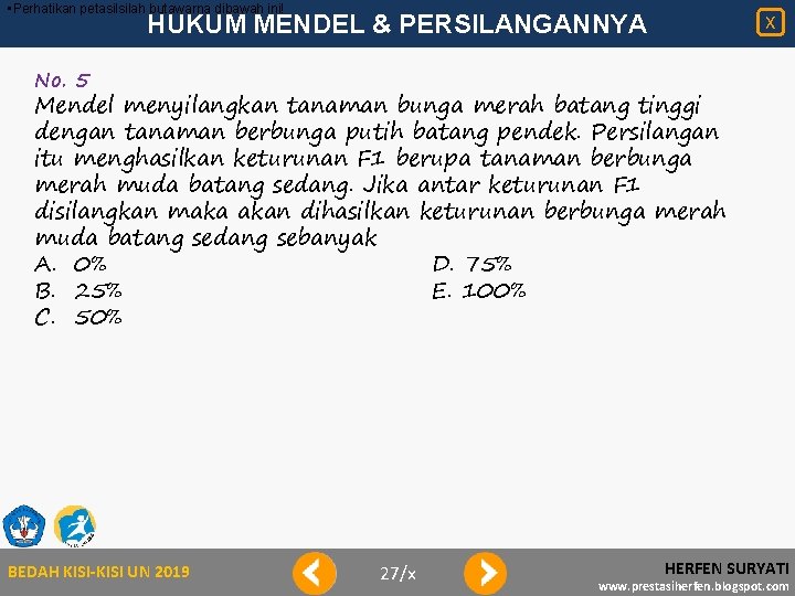  • Perhatikan petasilsilah butawarna dibawah ini! HUKUM MENDEL & PERSILANGANNYA X No. 5