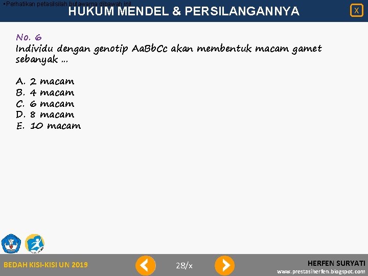  • Perhatikan petasilsilah butawarna dibawah ini! HUKUM MENDEL & PERSILANGANNYA X No. 6