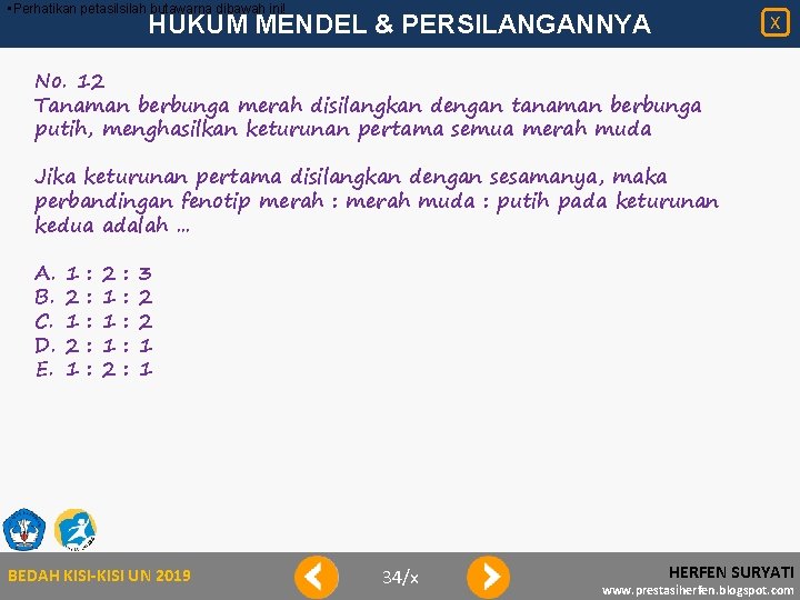  • Perhatikan petasilsilah butawarna dibawah ini! HUKUM MENDEL & PERSILANGANNYA X No. 12