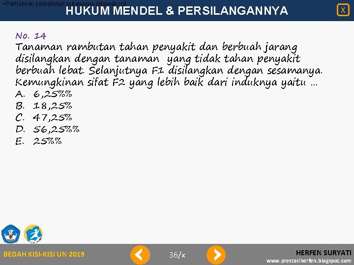  • Perhatikan petasilsilah butawarna dibawah ini! HUKUM MENDEL & PERSILANGANNYA X No. 14