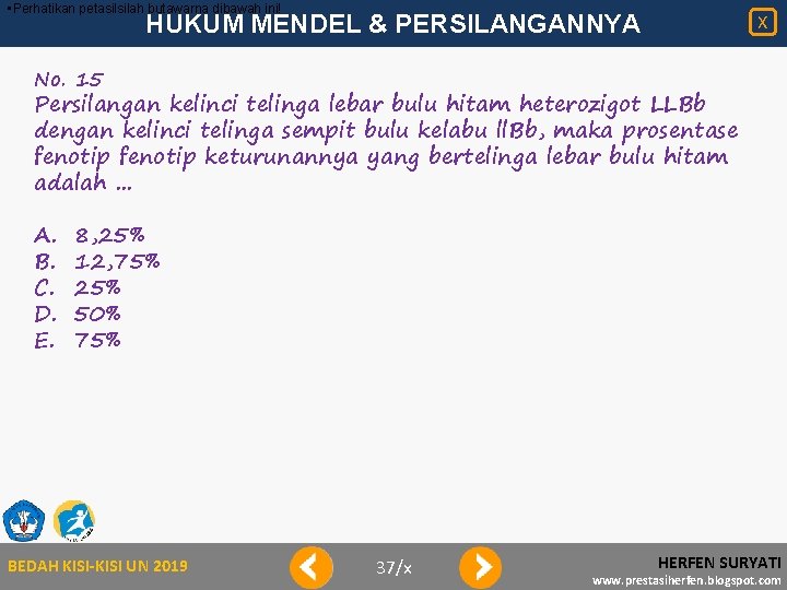  • Perhatikan petasilsilah butawarna dibawah ini! HUKUM MENDEL & PERSILANGANNYA X No. 15