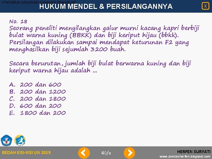  • Perhatikan petasilsilah butawarna dibawah ini! HUKUM MENDEL & PERSILANGANNYA X No. 18