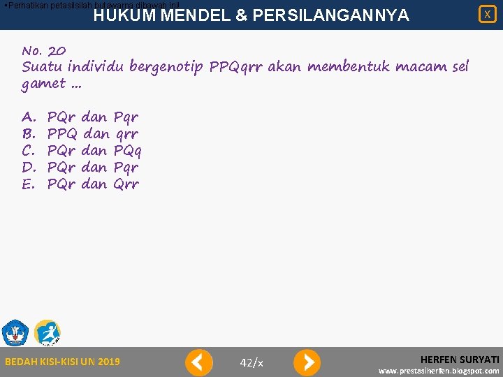  • Perhatikan petasilsilah butawarna dibawah ini! HUKUM MENDEL & PERSILANGANNYA X No. 20