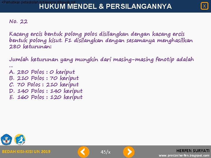  • Perhatikan petasilsilah butawarna dibawah ini! HUKUM MENDEL & PERSILANGANNYA X No. 22