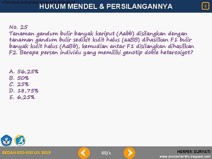  • Perhatikan petasilsilah butawarna dibawah ini! HUKUM MENDEL & PERSILANGANNYA X No. 25
