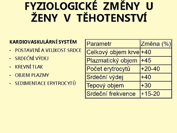 FYZIOLOGICKÉ ZMĚNY U ŽENY V TĚHOTENSTVÍ KARDIOVASKULÁRNÍ SYSTÉM • POSTAVENÍ A VELIKOST SRDCE •