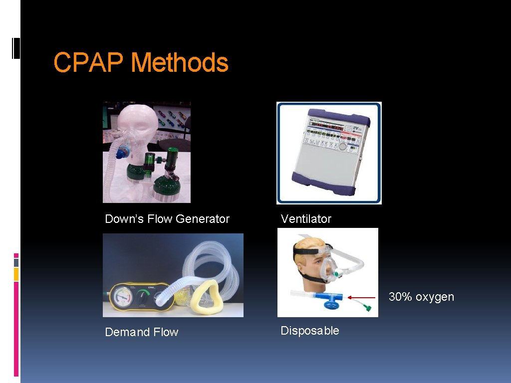 CPAP Methods Down’s Flow Generator Ventilator 30% oxygen Demand Flow Disposable 