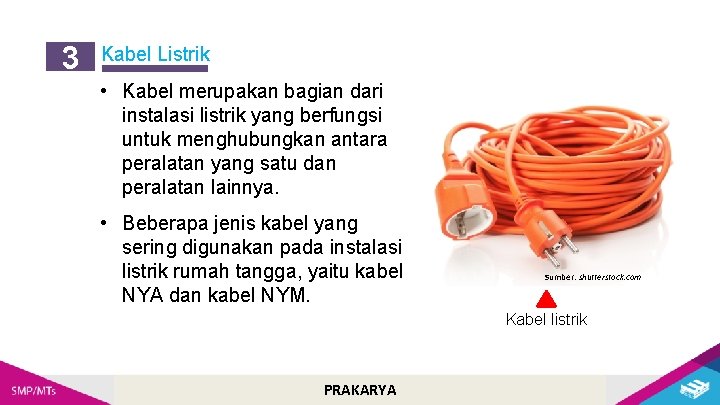 3 Kabel Listrik • Kabel merupakan bagian dari instalasi listrik yang berfungsi untuk menghubungkan