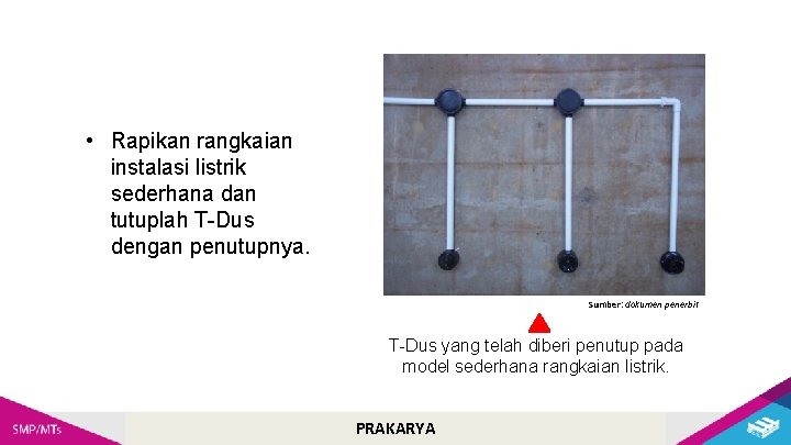  • Rapikan rangkaian instalasi listrik sederhana dan tutuplah T-Dus dengan penutupnya. Sumber: dokumen