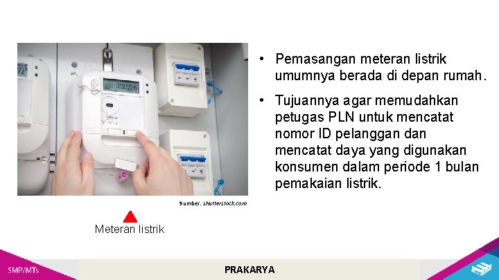  • Pemasangan meteran listrik umumnya berada di depan rumah. • Tujuannya agar memudahkan