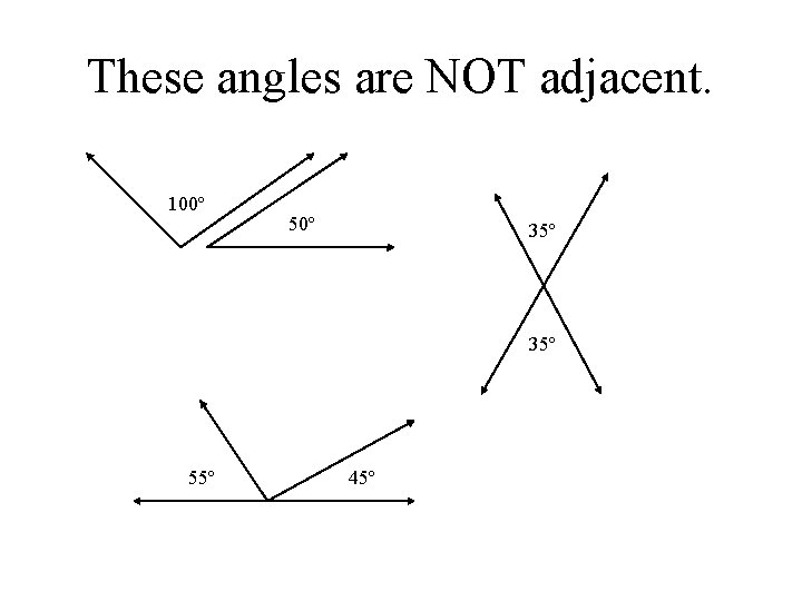 These angles are NOT adjacent. 100º 50º 35º 55º 45º These angles are NOT adjacent. 100º 50º 35º 55º 45º