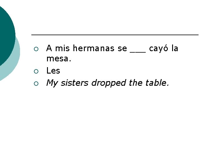 ¡ ¡ ¡ A mis hermanas se ___ cayó la mesa. Les My sisters