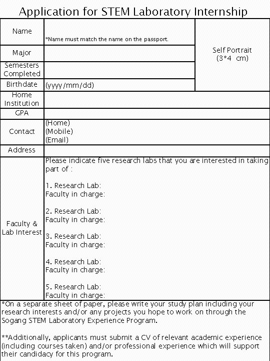 Application for STEM Laboratory Internship Name *Name must match the name on the passport.