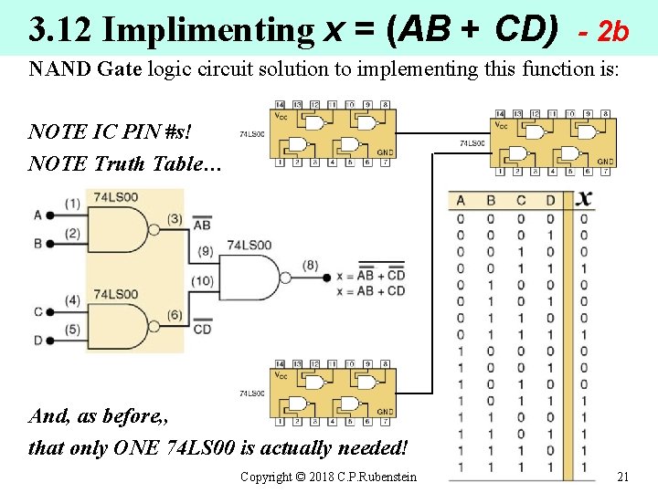 3. 12 Implimenting x = (AB + CD) - 2 b NAND Gate logic