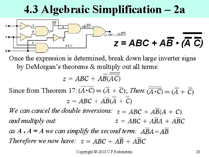 4. 3 Algebraic Simplification – 2 a z = ABC + AB • (A